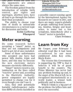 Smart meter letter published in Northern Advocate